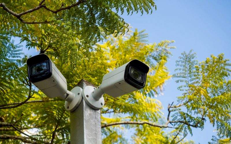 Outdoor bullet ip camera.  Security system technology device.